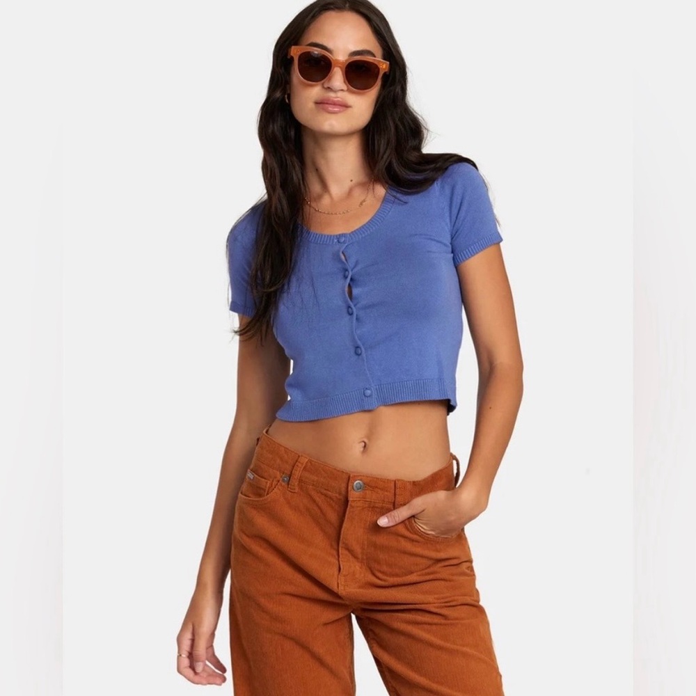 RVCA Blue Short Sleeve Crop Top